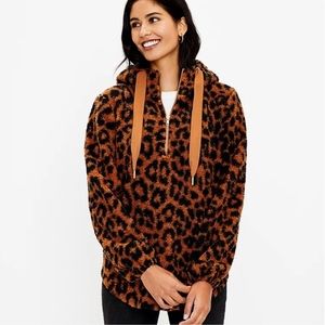 Loft faux shearling leopard Hooded sweatshirt. Sz M